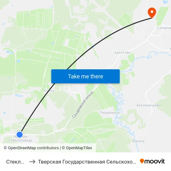 Стеклозавод to Тверская Государственная Сельскохозяйственная Академия map