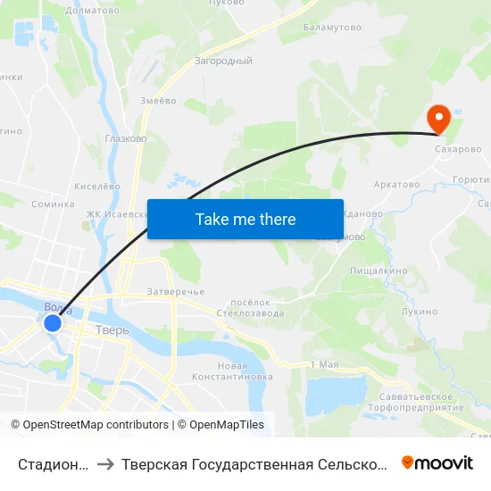 Стадион 'Химик' to Тверская Государственная Сельскохозяйственная Академия map