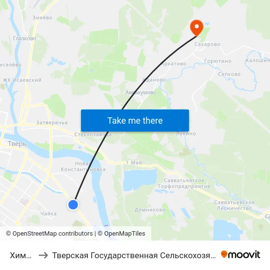Химпром to Тверская Государственная Сельскохозяйственная Академия map