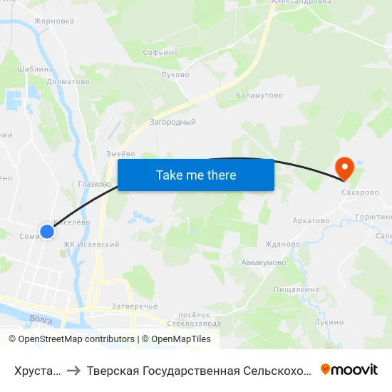 Хрустальная to Тверская Государственная Сельскохозяйственная Академия map