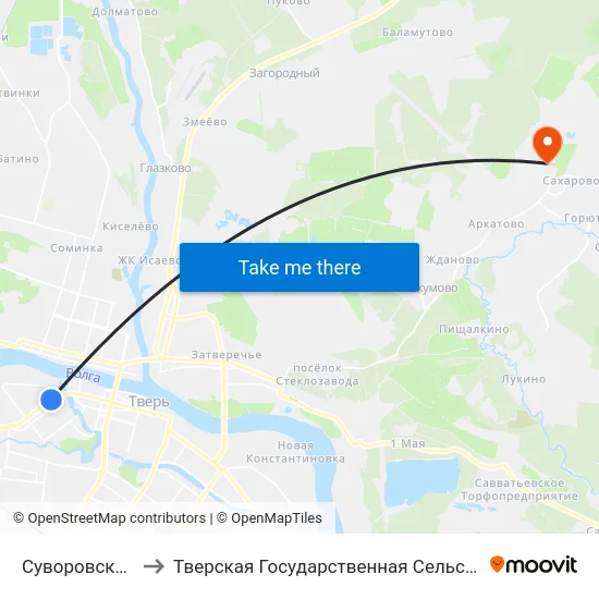 Суворовское Училище to Тверская Государственная Сельскохозяйственная Академия map