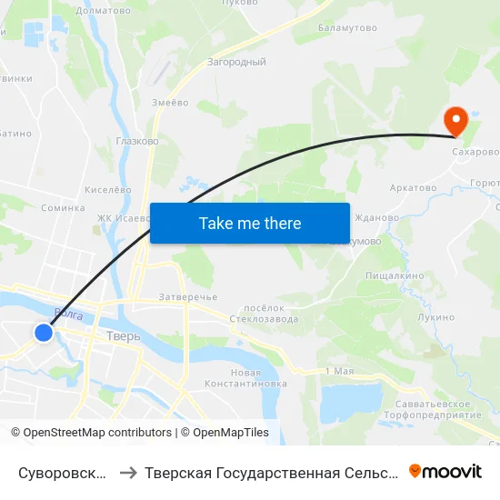 Суворовское Училище to Тверская Государственная Сельскохозяйственная Академия map