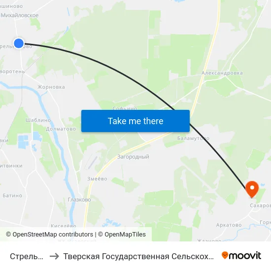 Стрельниково to Тверская Государственная Сельскохозяйственная Академия map