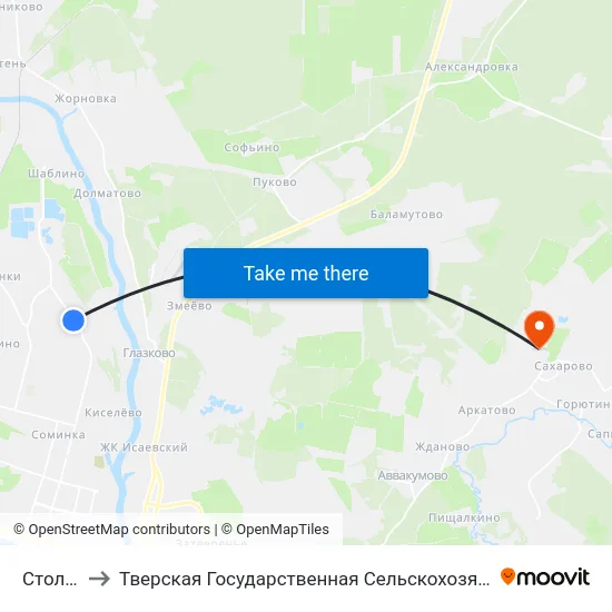 Столовая to Тверская Государственная Сельскохозяйственная Академия map