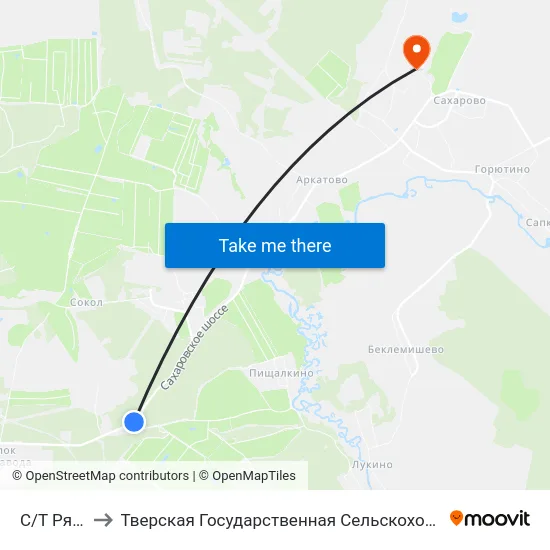 С/Т Рябинки to Тверская Государственная Сельскохозяйственная Академия map