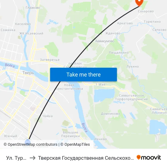 Ул. Тургенева to Тверская Государственная Сельскохозяйственная Академия map