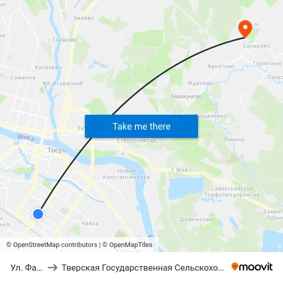 Ул. Фадеева to Тверская Государственная Сельскохозяйственная Академия map