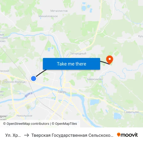 Ул. Хромова to Тверская Государственная Сельскохозяйственная Академия map
