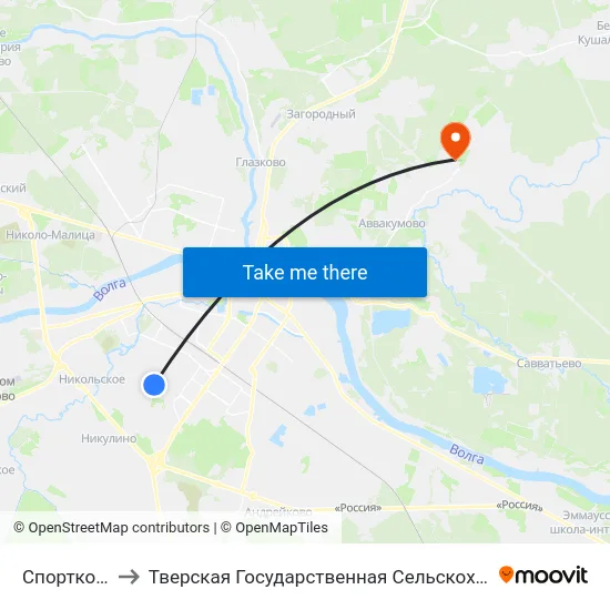 Спорткомплекс to Тверская Государственная Сельскохозяйственная Академия map