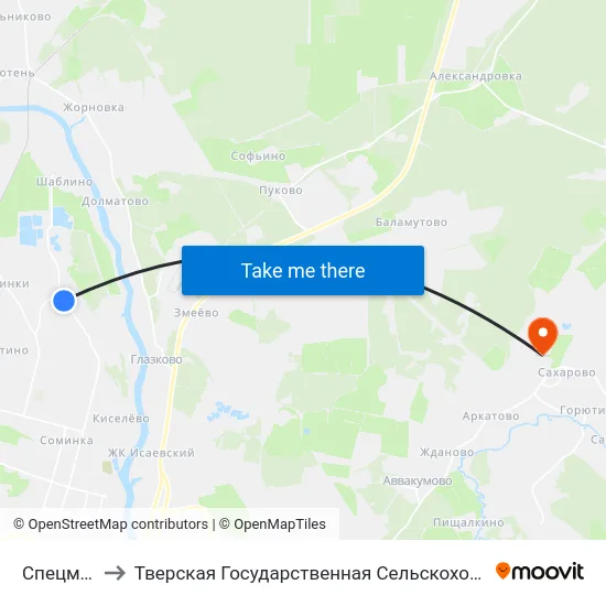 Спецмонтаж to Тверская Государственная Сельскохозяйственная Академия map