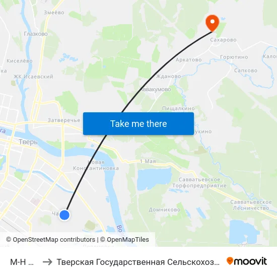 М-Н Чайка to Тверская Государственная Сельскохозяйственная Академия map