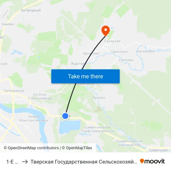1-Е Мая to Тверская Государственная Сельскохозяйственная Академия map