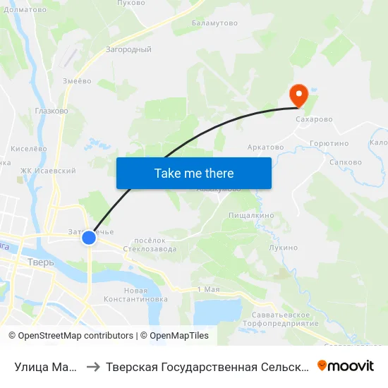 Улица Маяковского to Тверская Государственная Сельскохозяйственная Академия map