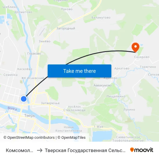 Комсомольский Пр-Т to Тверская Государственная Сельскохозяйственная Академия map