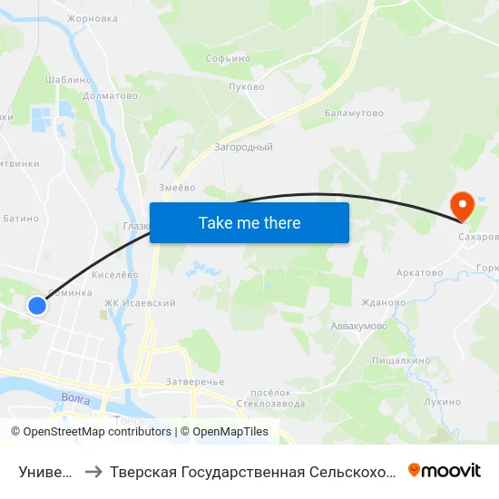 Университет to Тверская Государственная Сельскохозяйственная Академия map