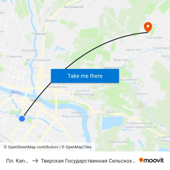 Пл. Капошвара to Тверская Государственная Сельскохозяйственная Академия map