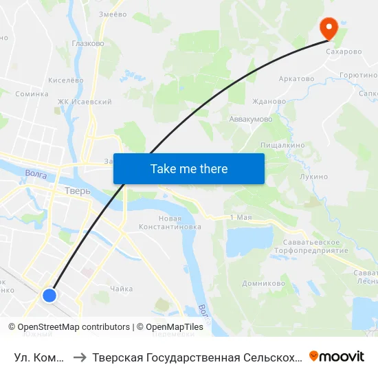 Ул. Коминтерна to Тверская Государственная Сельскохозяйственная Академия map