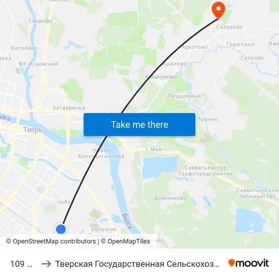 109 Ветка to Тверская Государственная Сельскохозяйственная Академия map