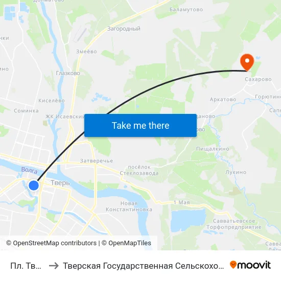 Пл. Тверская to Тверская Государственная Сельскохозяйственная Академия map