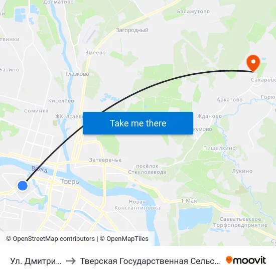 Ул. Дмитрия Донского to Тверская Государственная Сельскохозяйственная Академия map