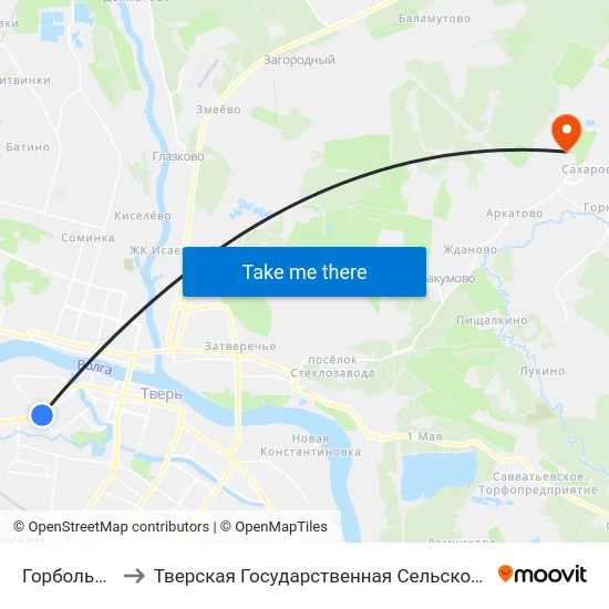 Горбольница №1 to Тверская Государственная Сельскохозяйственная Академия map