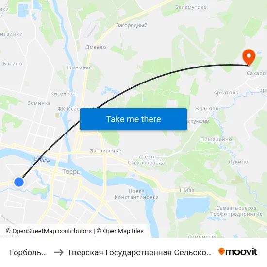 Горбольница №1 to Тверская Государственная Сельскохозяйственная Академия map