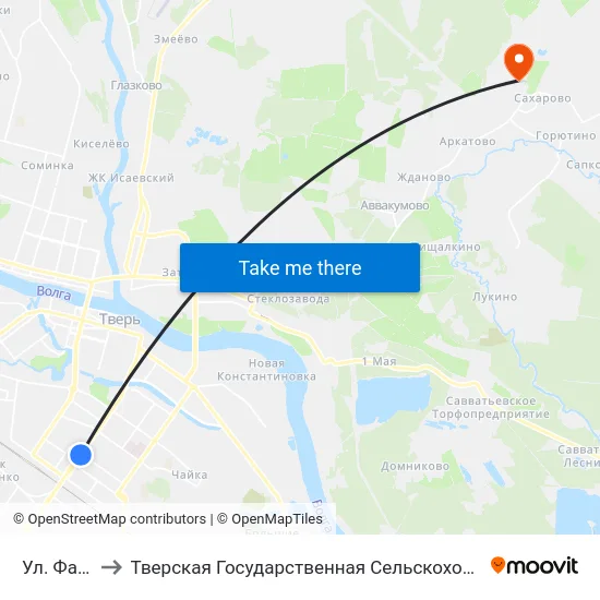 Ул. Фадеева to Тверская Государственная Сельскохозяйственная Академия map