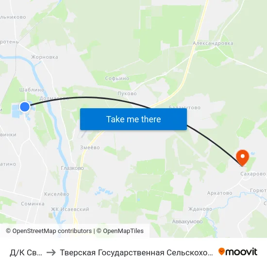 Д/К Светлый to Тверская Государственная Сельскохозяйственная Академия map