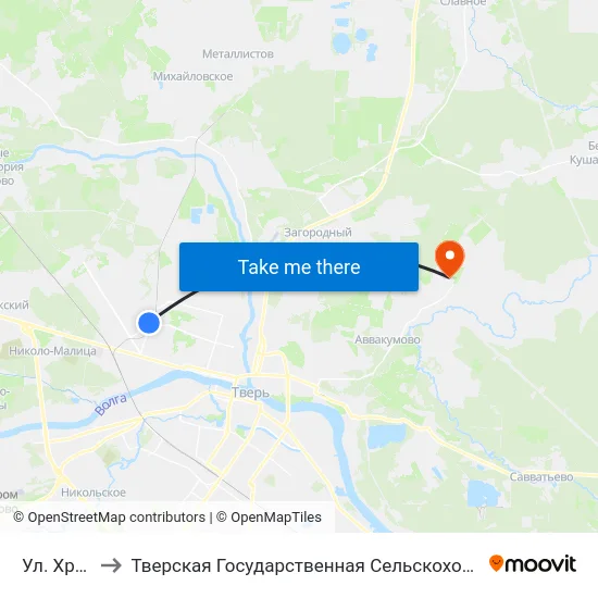 Ул. Хромова to Тверская Государственная Сельскохозяйственная Академия map