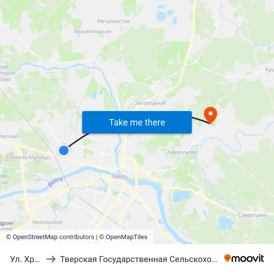 Ул. Хромова to Тверская Государственная Сельскохозяйственная Академия map
