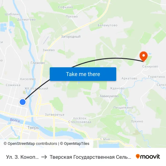 Ул. З. Коноплянниковой to Тверская Государственная Сельскохозяйственная Академия map