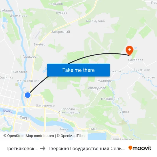 Третьяковский Переулок to Тверская Государственная Сельскохозяйственная Академия map