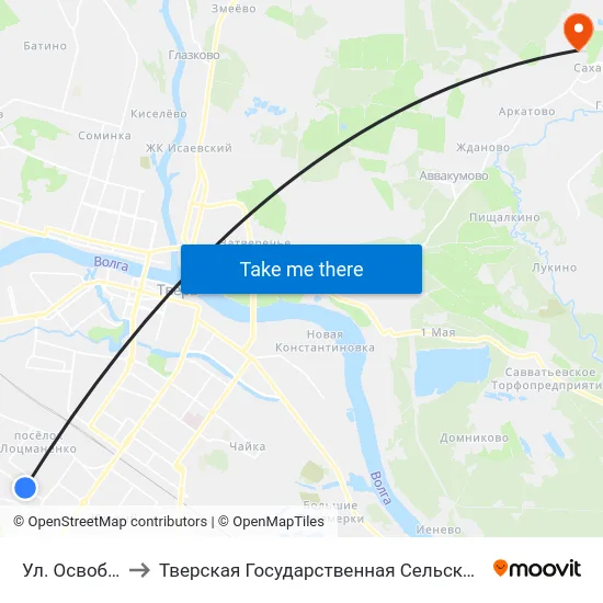 Ул. Освобождения to Тверская Государственная Сельскохозяйственная Академия map