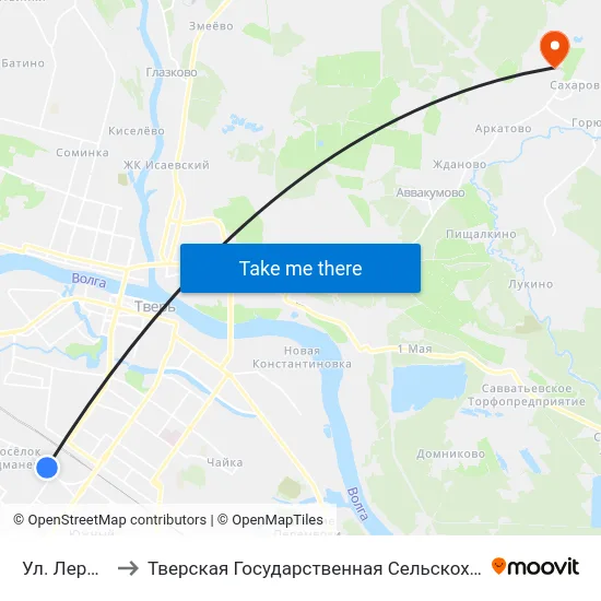 Ул. Лермонтова to Тверская Государственная Сельскохозяйственная Академия map
