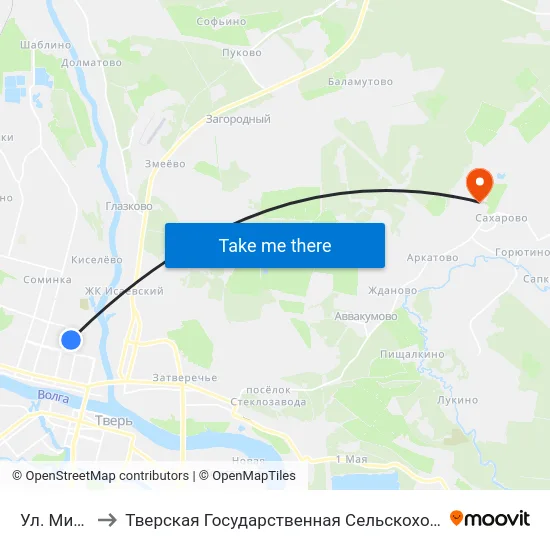 Ул. Мичурина to Тверская Государственная Сельскохозяйственная Академия map