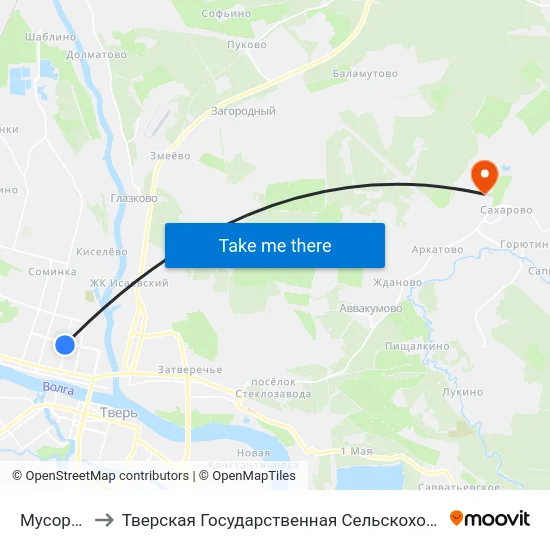 Мусоргского to Тверская Государственная Сельскохозяйственная Академия map