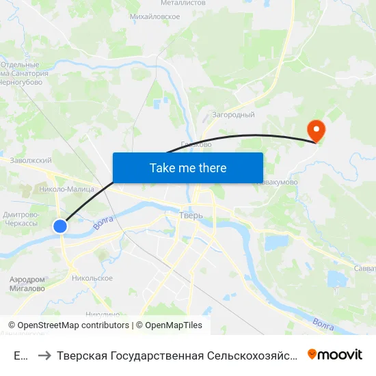 E105 to Тверская Государственная Сельскохозяйственная Академия map