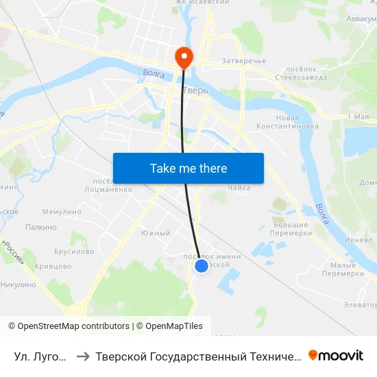 Ул. Луговая, 51 to Тверской Государственный Технический Университет map