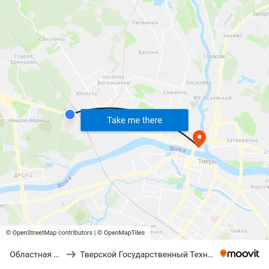 Областная Больница to Тверской Государственный Технический Университет map