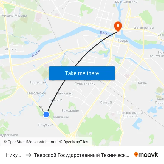 Никулино to Тверской Государственный Технический Университет map
