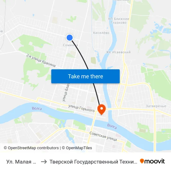 Ул. Малая Тверская to Тверской Государственный Технический Университет map