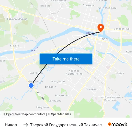 Никольское to Тверской Государственный Технический Университет map