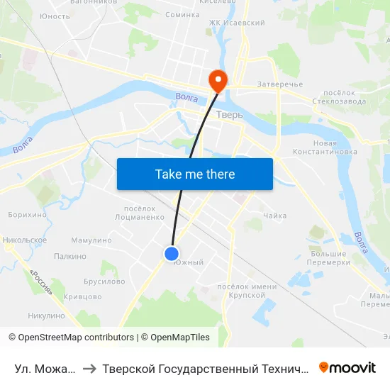 Ул. Можайского to Тверской Государственный Технический Университет map