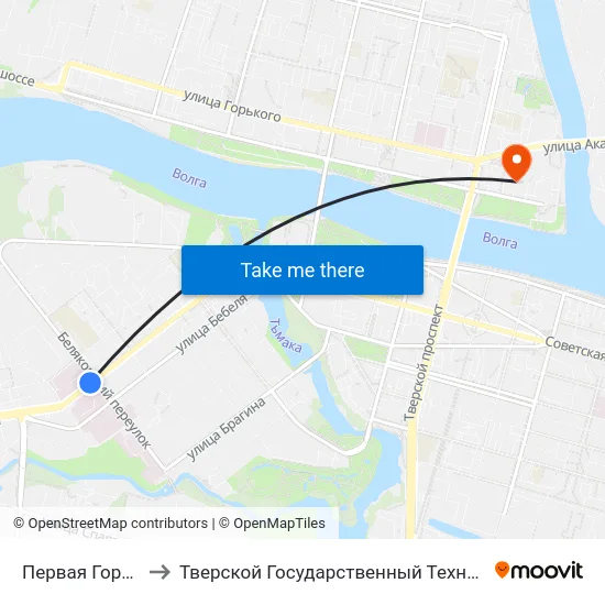 Первая Горбольница to Тверской Государственный Технический Университет map