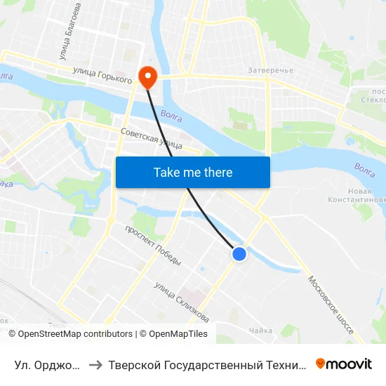 Ул. Орджоникидзе to Тверской Государственный Технический Университет map