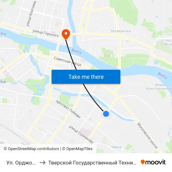 Ул. Орджоникидзе to Тверской Государственный Технический Университет map