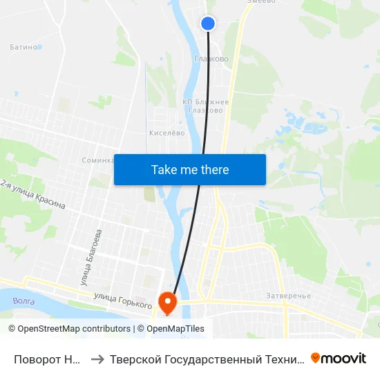 Поворот На Змеево to Тверской Государственный Технический Университет map