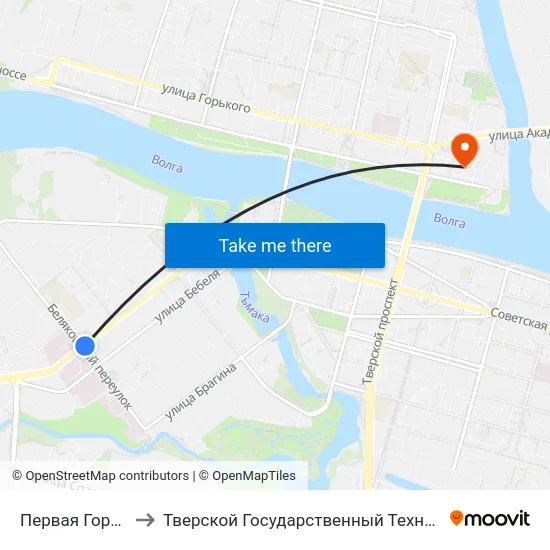 Первая Горбольница to Тверской Государственный Технический Университет map
