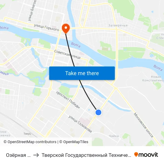 Озёрная Улица to Тверской Государственный Технический Университет map