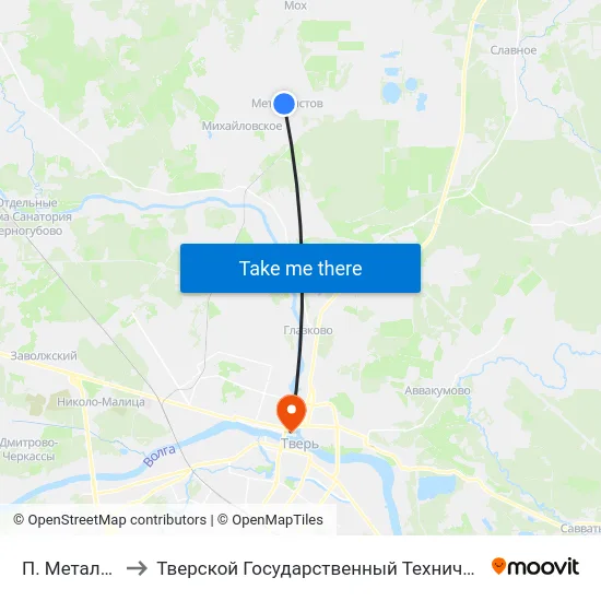 П. Металлистов to Тверской Государственный Технический Университет map